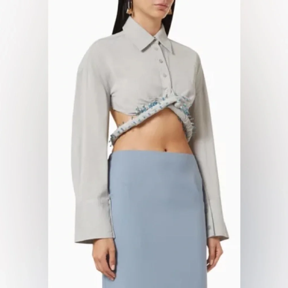 Jacquemus Stylish Powder Blue/Gray Cropped Blouse - Picture 5 of 15